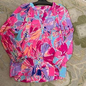 Pink Turquoise and Coral Lilly Pulitzer Elsa blouse top S